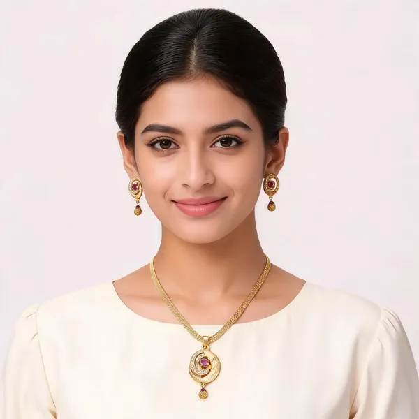 Gold_Tone_Purple_Stone_Circular_Necklace_And_Earrings_Set_For_Women
