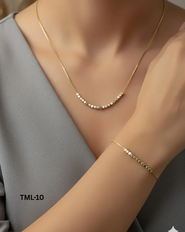 Gold_Tone_Alloy_Minimal_Beaded_Necklace_Bracelet_Set_For_Women