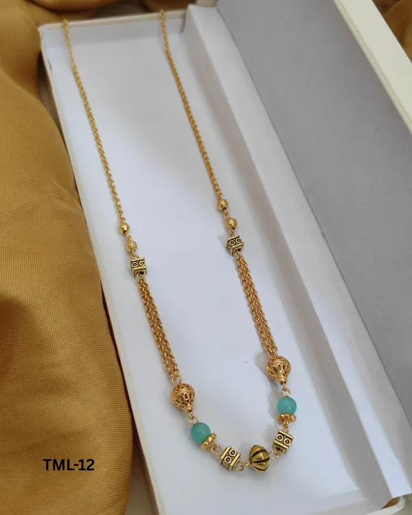 Gold_Tone_Alloy_Turquoise_Beaded_Chain_Necklace_For_Women
