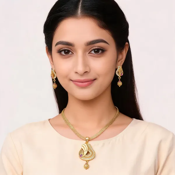 Gold_Tone_Alloy_Pink_Stone_Peacock_Pendant_Necklace_Earrings_Set_For_Women
