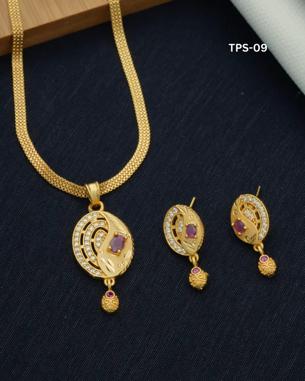 Gold_Tone_Alloy_Pink_Stone_Oval_Motif_Traditional_Necklace_Earrings_Set_For_Women