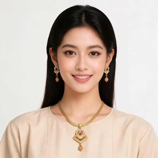 Gold_Tone_Geometric_Necklace_And_Earrings_Set_For_Women