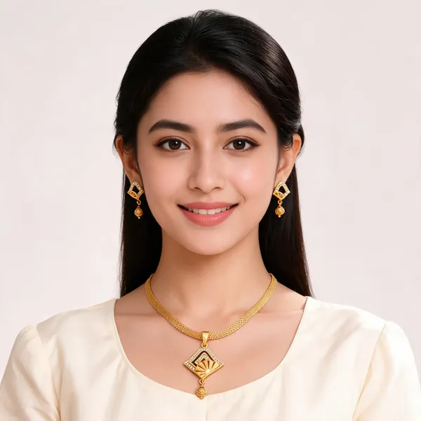 Gold_Tone_Fan_Pendant_Stone_Studded_Necklace_And_Earrings_Set_For_Women