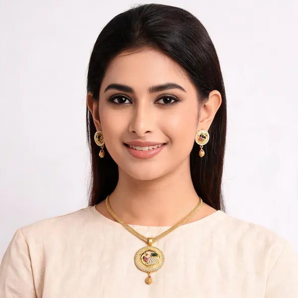 Gold_Tone_Peacock_Pendant_Necklace_And_Earrings_Set_For_Women