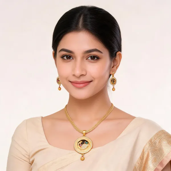 Gold_Tone_Peacock_Pendant_Necklace_And_Earrings_Set_For_Women