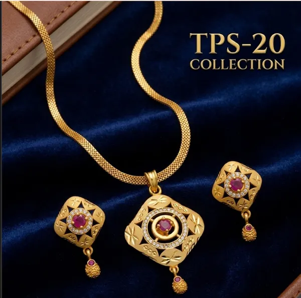 Gold_Tone_Alloy_Purple_Stone_Engraved_Pendant_Necklace_Earrings_Set_For_Women