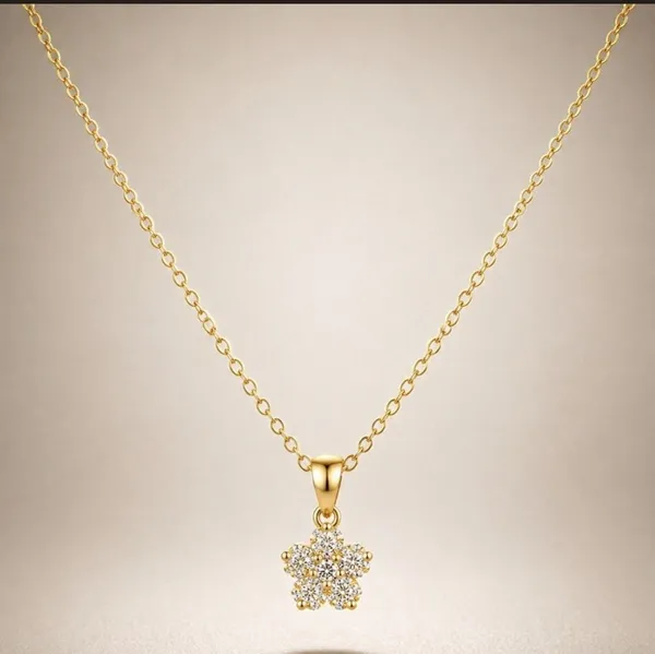 Gold_Cz_Floral_Cluster_Pendant_Chain_Necklace_For_Women