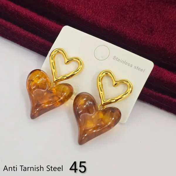 Gold_Brown_Steel_Resin_Heart_Drop_Earrings_For_Women