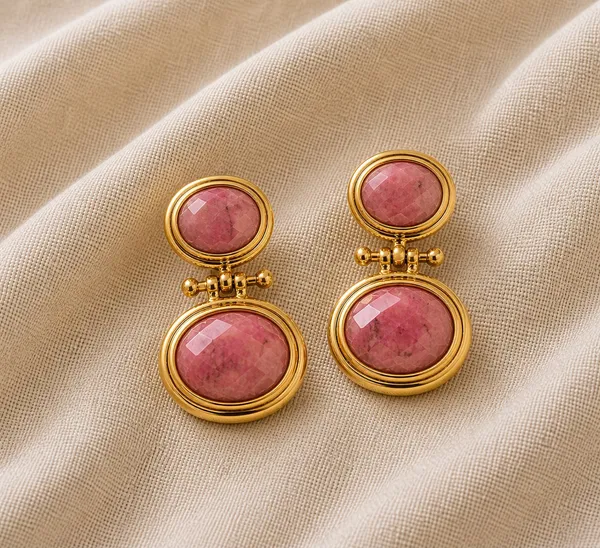Gold___And_Pink_Plated_Brass_Natural_Stone_Earrings_For_Women