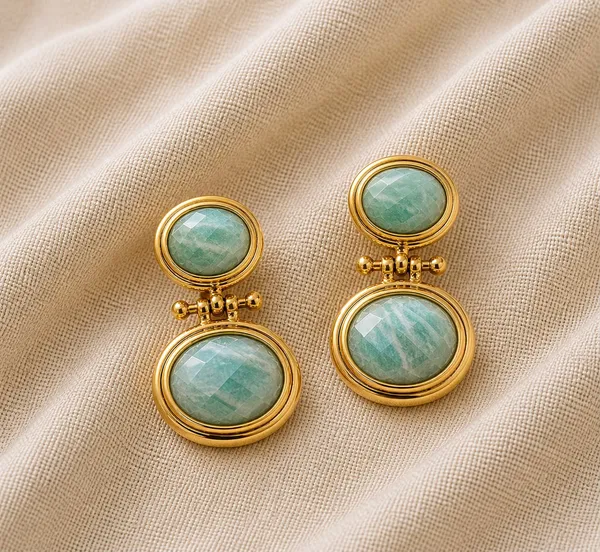 Gold___And_Green_Natural_Stone_Gold_Plated_Brass_Earrings_For_Women