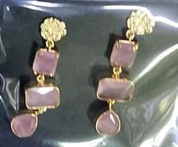 Gold___And_Pink_Natural_Semi_Precious_Stone_Plated_Brass_Earrings_For_Women