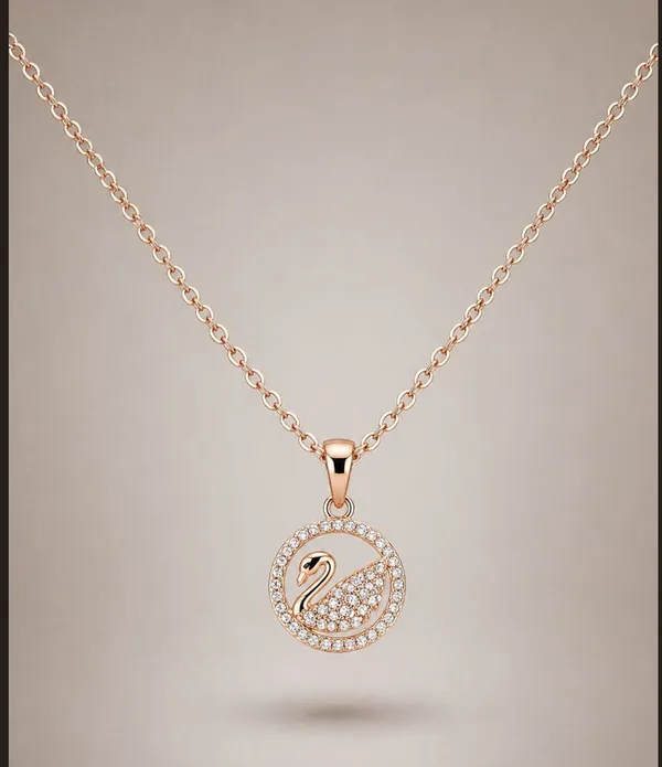 Gold_Cz_Swan_Motif_Round_Pendant_Necklace_For_Women
