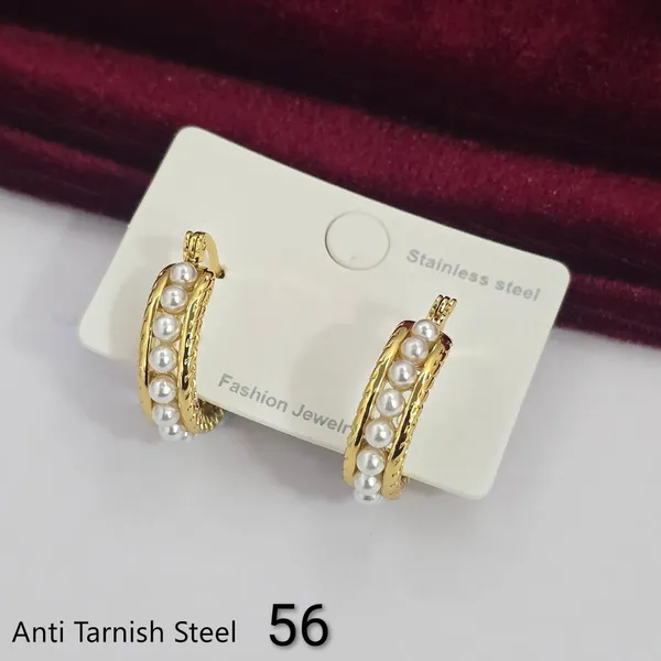 Gold_Steel_Pearl_Accent_Hoop_Earrings_For_Women