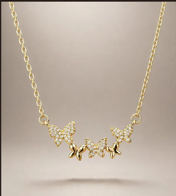 Gold_Cz_Multi_Butterfly_Pendant_Chain_Necklace_For_Women