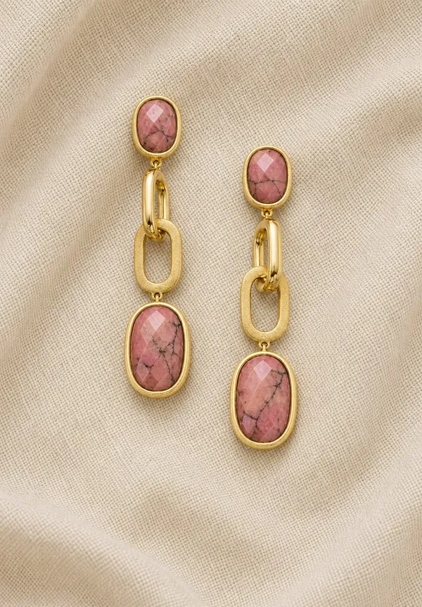 Gold___And_Pink_Natural_Stone_Gold_Plated_Brass_Earrings_For_Women