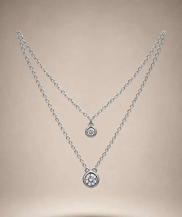 Silver_Cz_Layered_Double_Chain_Pendant_Necklace_For_Women