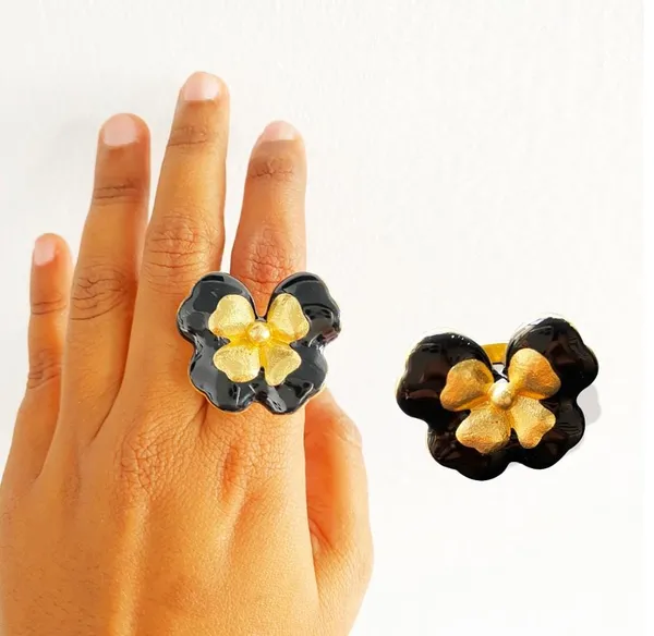 Gold___And_Black_Enamel_Gold_Plated_Brass_Ring_For_Women
