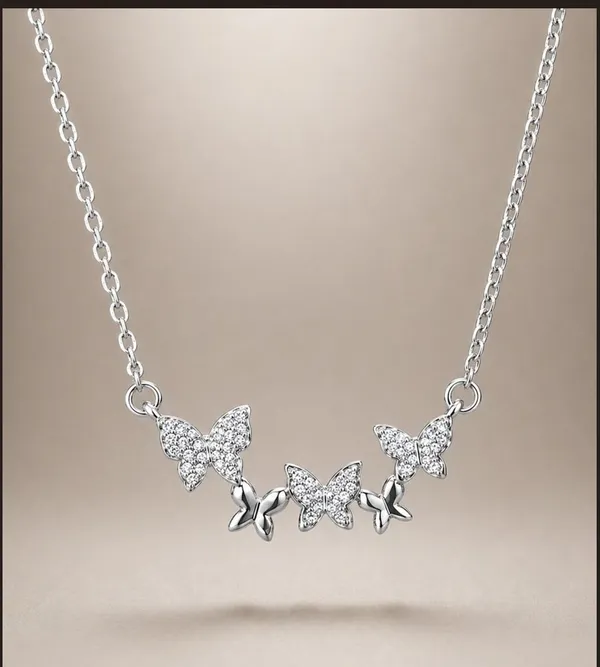 Silver_Cz_Multi_Butterfly_Pendant_Chain_Necklace_For_Women