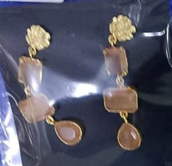Gold___And_Peach_Semi_Precious_Stone_Plated_Brass_Earrings_For_Women
