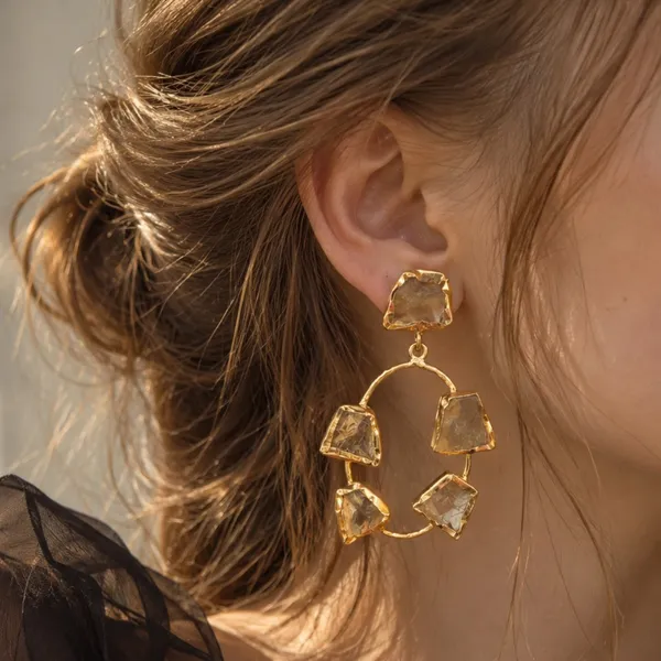 Smoky_Citrine_Gold_plated_Handcrafted_Orbit_Earrings