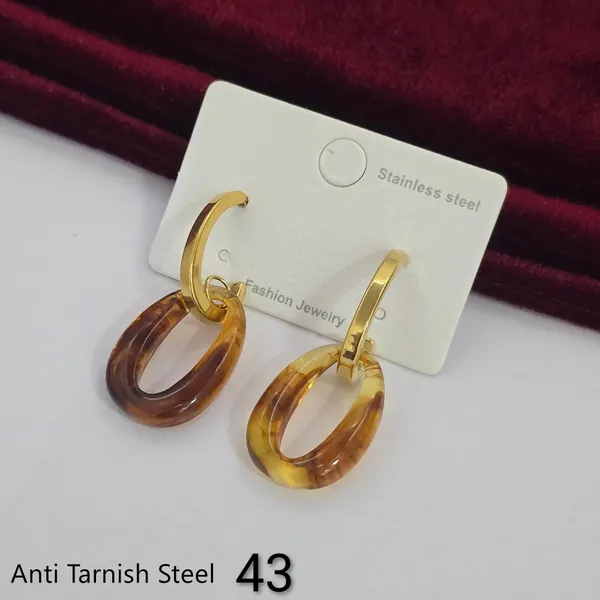 Gold_Brown_Steel_Resin_Oval_Drop_Earrings_For_Women