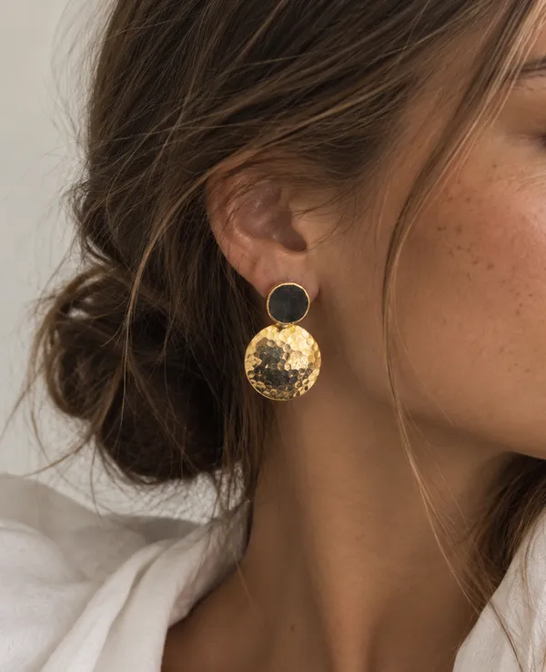 MOONSTRUCK_–_Black_-_Hammered_Gold-Tone_Drop_Handcrafted_Earrings