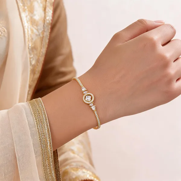 Gold_Cz_Round_Crystal_Motif_Slim_Open_Bangle_For_Women