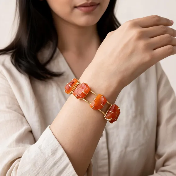 Gold___And_Orange_Brass_Druzy_Semi_Precious_Stone_Bracelet_For_Women