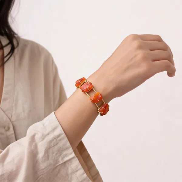 Gold___And_Orange_Brass_Druzy_Semi_Precious_Stone_Bracelet_For_Women