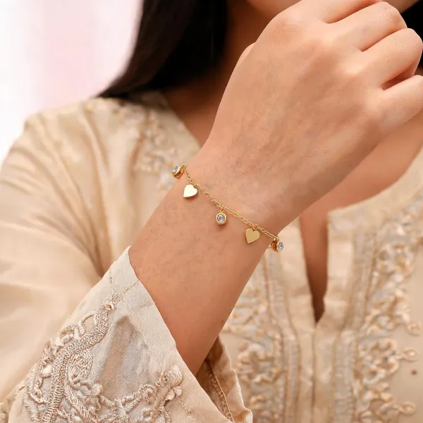 Gold_Gold-Plated_Heart_Cz_Charm_Bracelet_For_Women