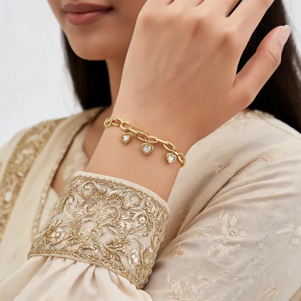 Gold_Gold-Plated_Triple_Heart_Cz_Charm_Bracelet_For_Women
