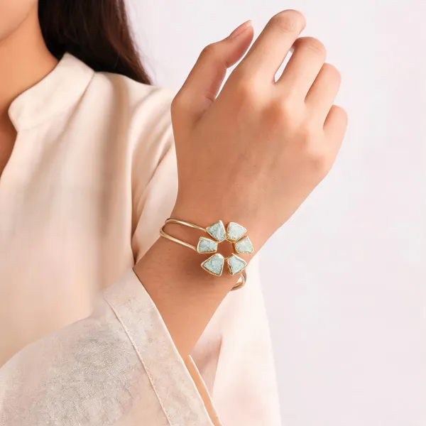 Gold___And_Green_Plated_Brass_Semi_Precious_Stone_Bracelet_For_Women