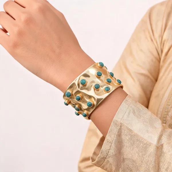 Gold___And_Turquoise_Stone_Gold_Plated_Brass_Bracelet_For_Women