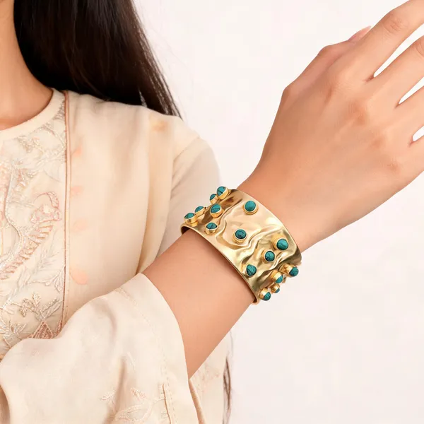 Gold___And_Turquoise_Stone_Gold_Plated_Brass_Bracelet_For_Women
