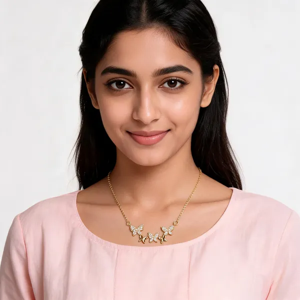 Gold_Cz_Multi_Butterfly_Pendant_Chain_Necklace_For_Women
