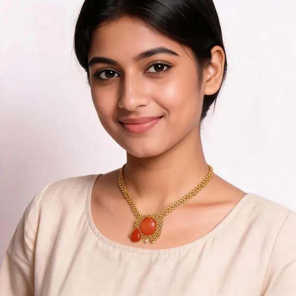Orange_Gold-Plated_Handmade_Brass_Semi-Precious_Stone_Necklace_For_Women