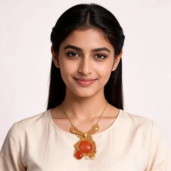 Orange_Gold-Plated_Handmade_Brass_Semi-Precious_Stone_Necklace_For_Women
