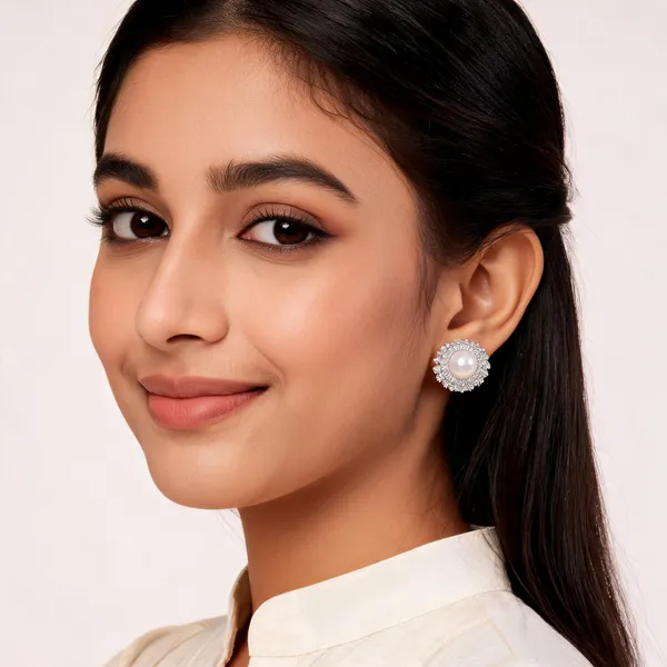 Silver_Metal_Pearl_Cz_Stud_Earrings_For_Women