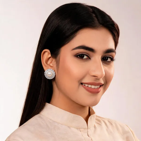 Silver_Metal_Pearl_Cz_Stud_Earrings_For_Women