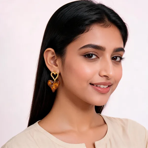 Gold_Brown_Steel_Resin_Heart_Drop_Earrings_For_Women
