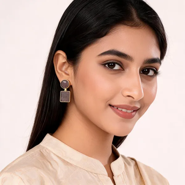 Gold___And_Black_Brass_Semi_Precious_Stone_Earrings_For_Women
