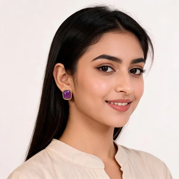 Gold___And_Purple_Brass_Semi_Precious_Stone_Earrings_For_Women