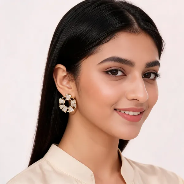 Gold___And_White_Semi_Precious_Stone_Plated_Brass_Earrings_For_Women
