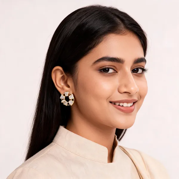 Gold___And_White_Semi_Precious_Stone_Plated_Brass_Earrings_For_Women