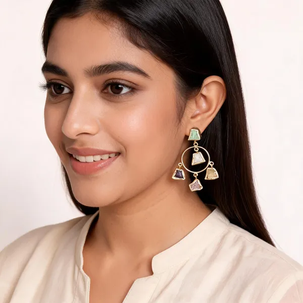 Gold_Plated_Brass_Multicolor_Semi_Precious_Stone_Earrings_For_Women