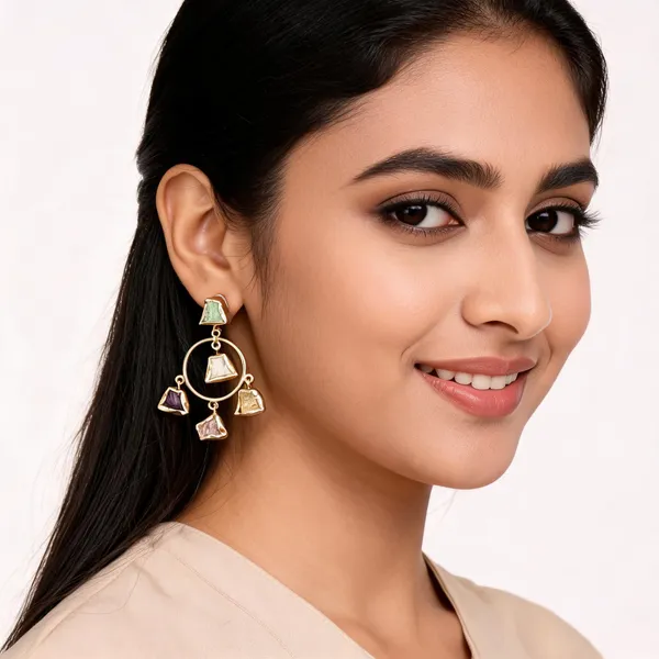 Gold_Plated_Brass_Multicolor_Semi_Precious_Stone_Earrings_For_Women