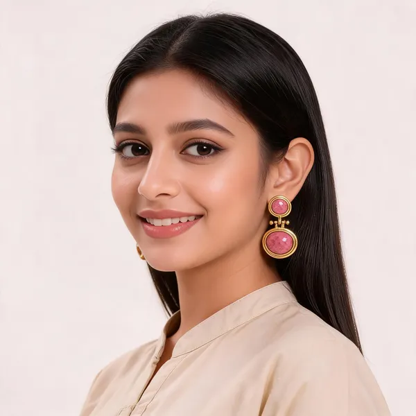 Gold___And_Pink_Plated_Brass_Natural_Stone_Earrings_For_Women