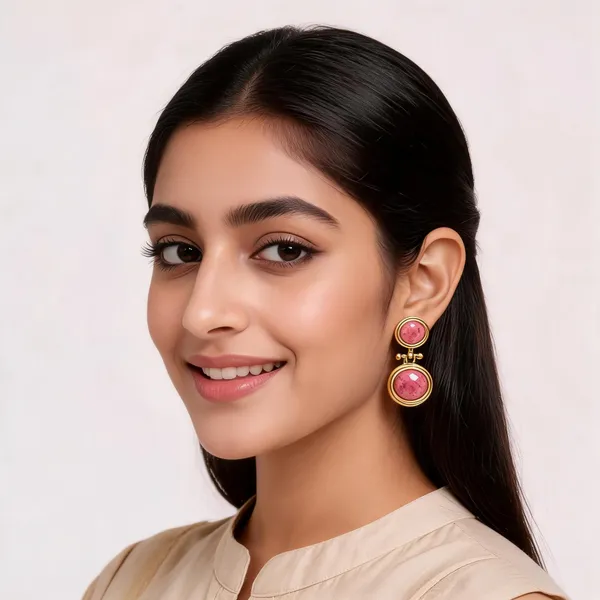 Gold___And_Pink_Plated_Brass_Natural_Stone_Earrings_For_Women