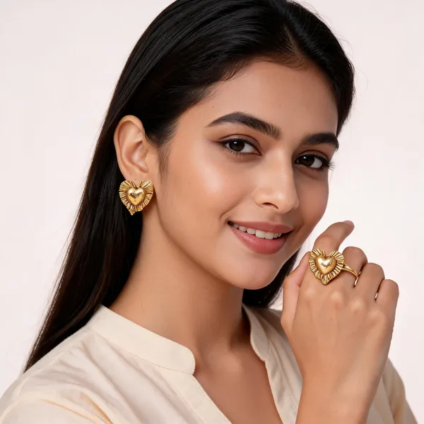 Gold_Plated_Brass_Handmade_Earrings_And_Ring_Set_For_Women
