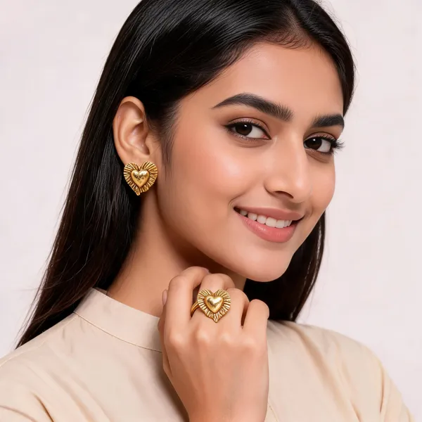 Gold_Plated_Brass_Handmade_Earrings_And_Ring_Set_For_Women